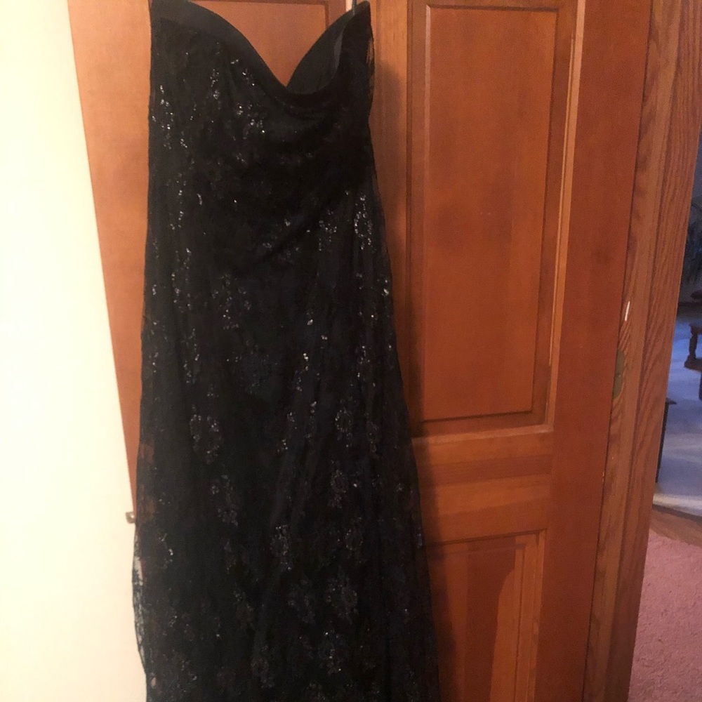 Black satin & lace lace-up prom dress - like new!